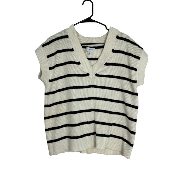 Evereve Womens Sweater L Vest Striped Short Sleeve Cotton Blend Black/White - Picture 1 of 10
